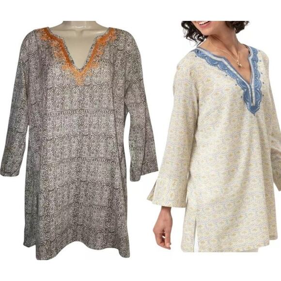 Anthropologie Flower Tunic Hipster Gray Hippie Embroidered Coverup Boho Y2K L - Picture 3 of 7